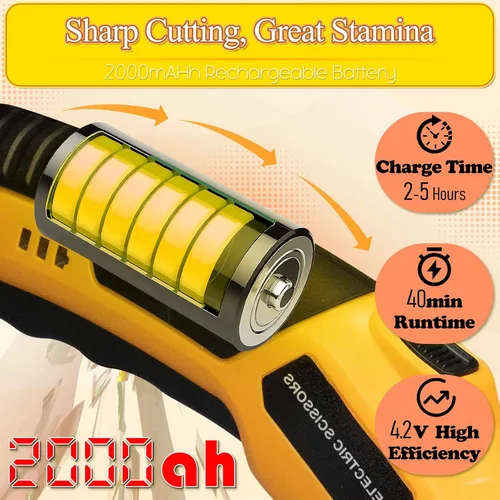 Miniatura 4 de Tijeras eléctricas inalámbricas – Cortador de cartón de alta velocidad, cortador giratorio recargable de 4.2 V 2000 mAh con bloqueo de seguridad