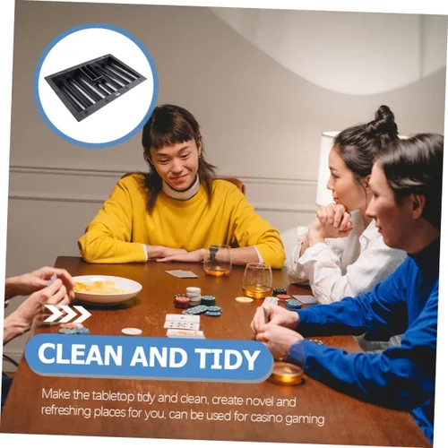 Miniatura 2 de Bandeja de fichas de póquer de plástico para mesa de Texas Holdem organizador de juegos de 14.76 x 9.84 x 1.96 pulgadas, accesorios duraderos