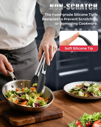 Miniatura 7 de Pinzas de cocina resistentes al calor de 600ºF, pinzas de cocina de bloqueo premium con puntas de silicona, pinzas antideslizantes para cocinar, 3