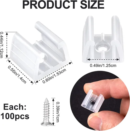 Miniatura 2 de Pndeyo Clips de tira de luz LED con tornillos, 100 piezas, clips de luz de cuerda para exteriores, clips de montaje de neón, soporte de abrazadera