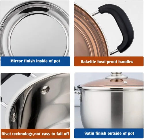Miniatura 5 de P&P CHEF Olla de 3 cuartos de galón con tapa, olla de cocina de acero inoxidable para sopa, asas dobles a prueba de calor con tapa visible, apta