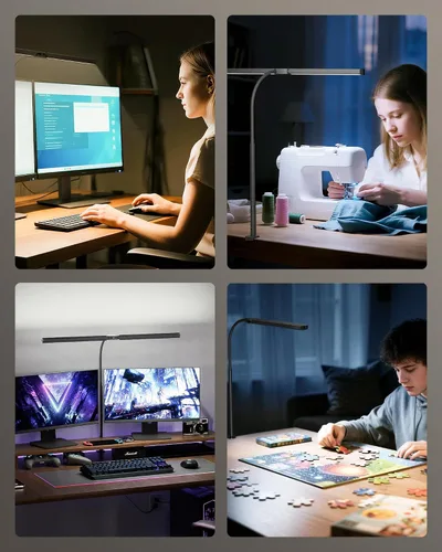 Miniatura 8 de Lámpara de escritorio de cuidado ocular ONLYWIN con abrazadera, barra de luz de escritorio LED para monitores duales, lámpara de mesa de cuello