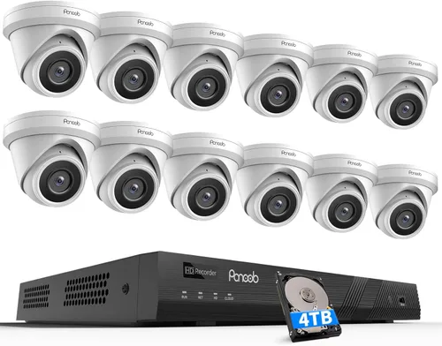Sistema de cámara de seguridad de 16 canales PANOOB, 12x cámara IP de 5 MP con cable para exteriores tipo torreta/domo PoE, detección AI de humanos,