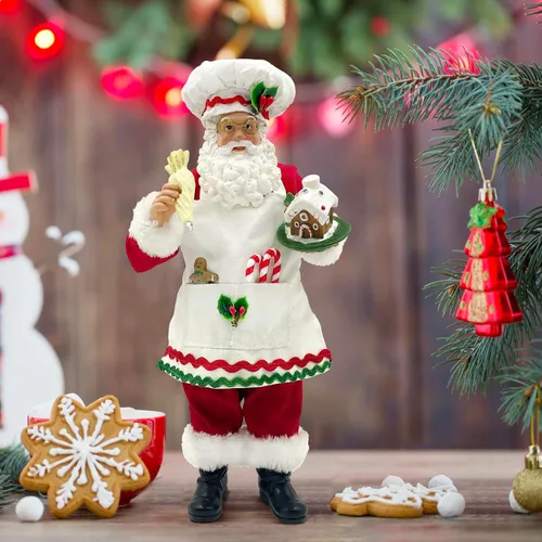 Miniatura 4 de Estatua de Santa Chef de Cocina de 11 Pulgadas con Casa de Jengibre, Figura de Santa de Resina Decoración Navideña Adorno Regalo de Navidad