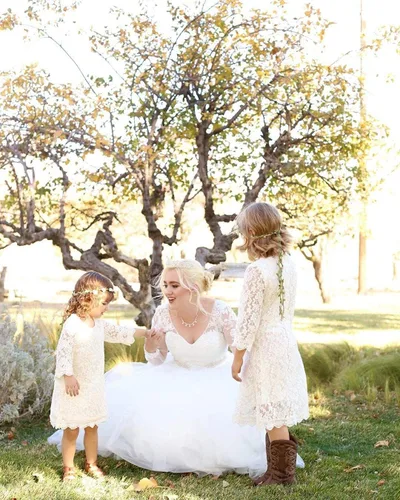 Miniatura 4 de Vestido de niña con flores, vestido de encaje con manga de 34