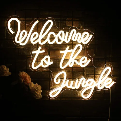 Miniatura 6 de Letrero de Neón "Bienvenido a la Jungla" en Blanco Cálido, Letrero de Luz LED para Decoración de Pared, Letra USB Iluminada para Dormitorio