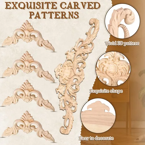 Miniatura 6 de Onlays y apliques decorativos de madera para muebles - Apliques de moldura tallada DIY para cama, puerta, gabinete, armario - 15.7 x 4.3 pulgadas
