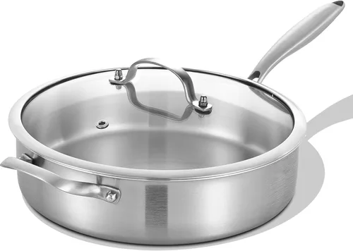 Miniatura 9 de LOLYKITCH Sartenes de acero inoxidable de tres capas de 8.5 a 10 pulgadas y sartén para saltear de 12 pulgadas con tapa, juego de utensilios