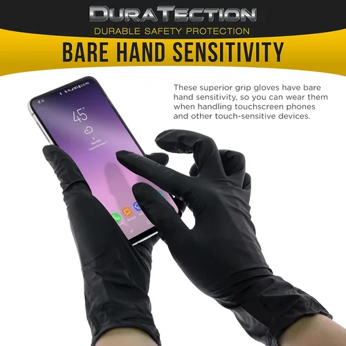 Miniatura 5 de Dura-Gold - Guantes desechables de nitrilo HD negro, 6 milésimas de pulgada - Sin látex, sin polvo, agarre texturizado