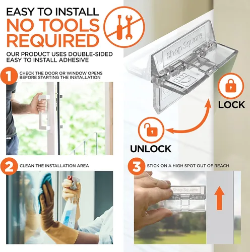 Miniatura 3 de Cerradura de puerta corrediza de vidrio para seguridad en el hogar, paquete de 4 cerraduras corredizas para puertas de patio, tope de ventana