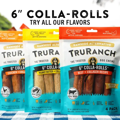Miniatura 8 de TRURANCH Rollos de colágeno – Rollos de colágeno de 6 pulgadas para perros – Apoyo saludable para las articulaciones de larga duración – Alternativa