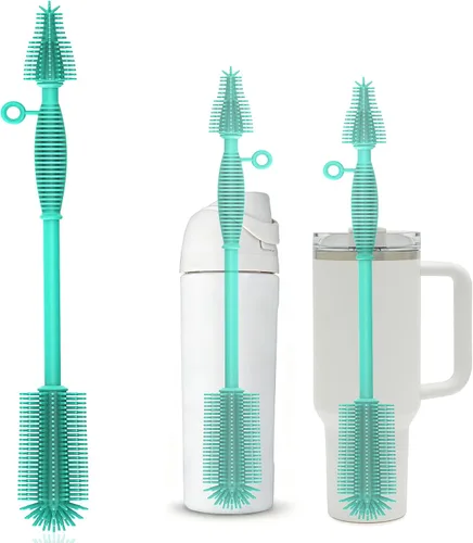 Miniatura 7 de Cepillo de silicona para botellas, doble cara con mango resistente, fácil de limpiar y cepillo sin arañazos para biberones, biberones deportivos