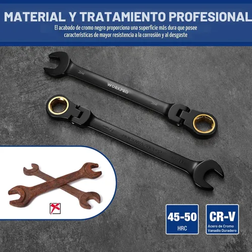 Miniatura 3 de WORKPRO Juego de llaves de trinquete de 22 piezas con cabezal flexible de 180°, diente antideslizante, juegos de llaves combinadas con caja