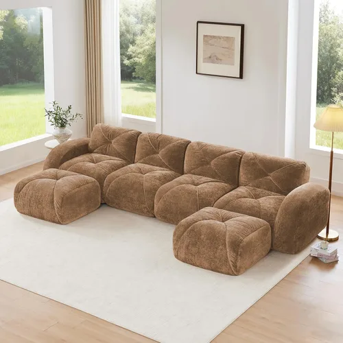 Miniatura 17 de Sofás modulares modulares de 110.6 pulgadas para sala de estar, sofá moderno de terciopelo sin hueso, no requiere montaje, cómodo sofá sin hueso