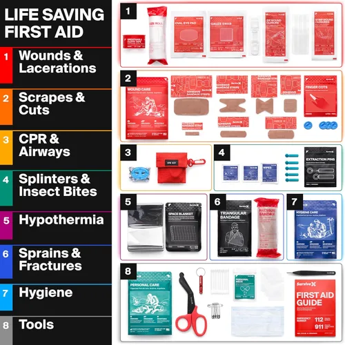Miniatura 4 de SurviveX Pequeño kit de primeros auxilios para automóvil, viajes y hogar – Kit de emergencia para senderismo, camping, mochilero y al aire libre