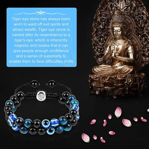 Miniatura 11 de Pulsera de triple protección, ojo de tigre malvado de ojo y obsidiana negra de 0.315 in, pulsera curativa para hombres y mujeres, pulsera curativa