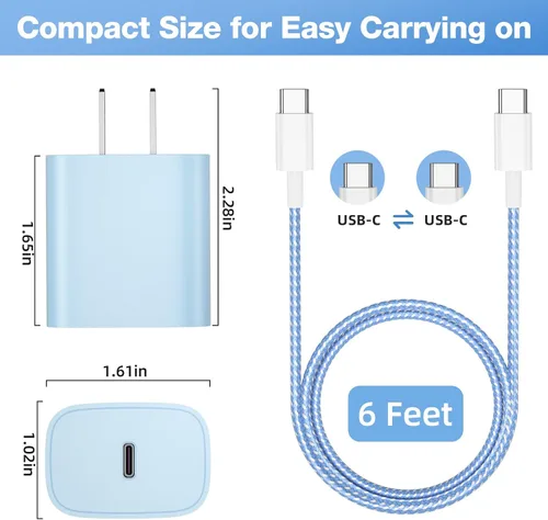 Miniatura 6 de para iPhone 16 15 Cargador de Carga Rápida [4 Pack] Cargador de Pared USB C de 20W con Cable de Carga USB C de 6 Pies para iPhone 16 15 Pro Max/15