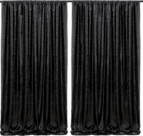 Miniatura 68 de Cortinas con lentejuelas doradas, 2 unidades de 2 x 8 pies, con brillantina, telón de fondo para bodas Rojo
