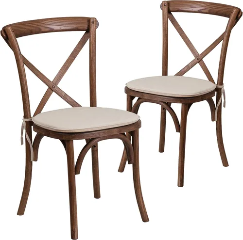 Miniatura 16 de Flash Furniture HERCULES Series Silla apilable de madera americana con respaldo cruzado con cojín Temprano americano
