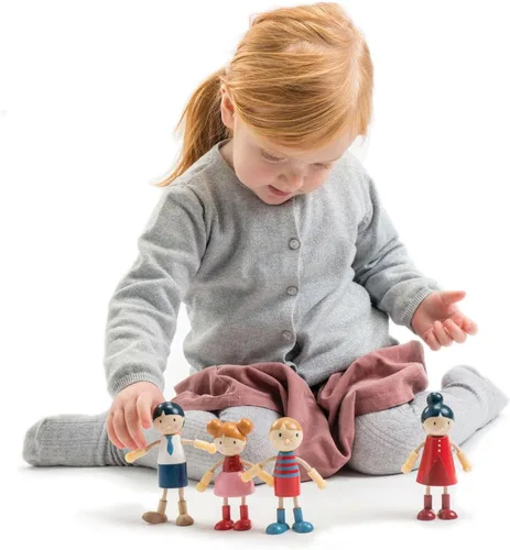 Miniatura 2 de Tender Leaf Toys - Familia de muñecas - Linda familia de muñecas flexibles de madera para casa de muñecas para niños, cuatro piezas de mamá, papá