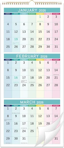 Miniatura 10 de Calendario de pared 2026, calendario de pared de 3 meses (plegado en un mes), enero de 2026 a diciembre de 2026, 11.25 x 26 pulgadas, calendario