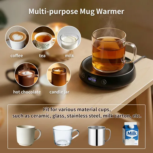 Miniatura 6 de Juego de calentador de tazas y tazas de café, calentador eléctrico de tazas para escritorio, placa calentadora de velas con temporizador de inicio