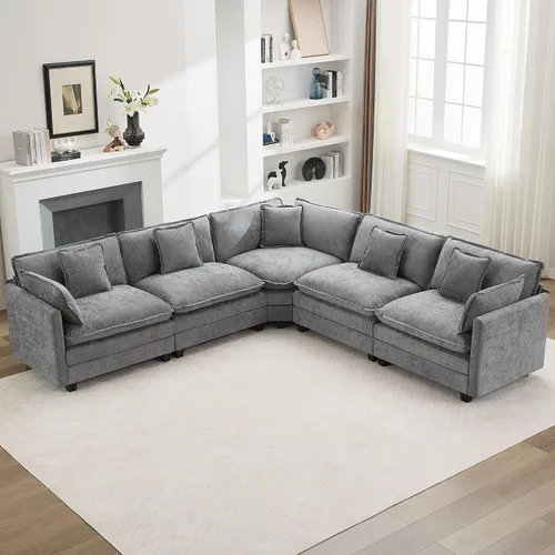 Miniatura 57 de Otomán de Sofá Moderno de Chenille Nube de 35'', Otomán Rectangular para Sofá Seccional Modular, Beige