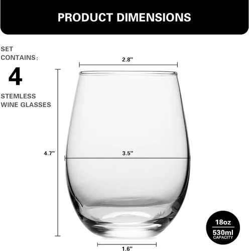 Miniatura 6 de Juego de copas de vino sin tallo de 4, copas de vino tinto y blanco de 13.5oz para uso diario, para recibir invitados, bar en casa, fiesta nocturna