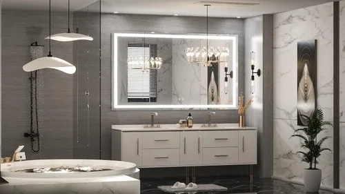 Miniatura 9 de TETOTE Espejo de baño LED de 55 x 36 pulgadas con luces, antiniebla, regulable, iluminado para montaje en pared, espejo maestro de maquillaje moderno