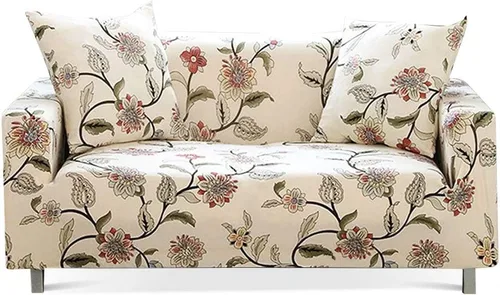 Lamberia - Funda elástica para sofá de 3 plazas con estampado; incluye dos fundas para cojines, modelo New Blooming Flower E-Beige