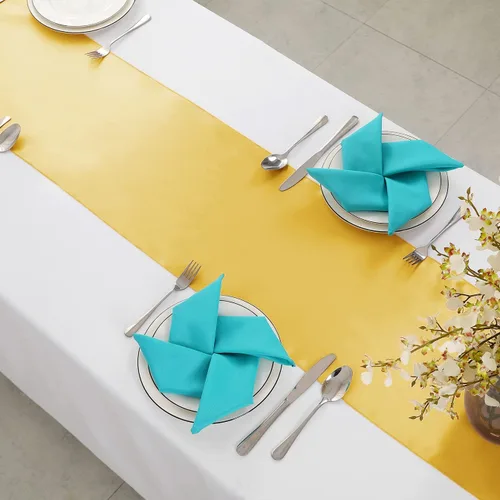 Miniatura 4 de Horbaunal Paquete de 12 Caminos de Mesa de Satén Amarillo Dorado de 12 x 108 Pulgadas, Caminos de Mesa Suaves para Bodas, Banquetes, Fiestas