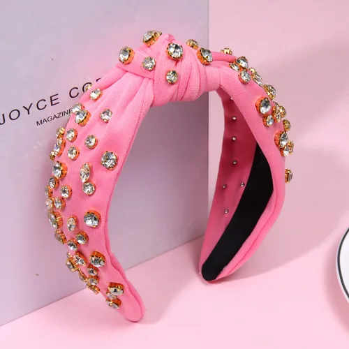Miniatura 5 de Diadema anudada de cristal para mujer, diadema con nudo superior ancha, diadema de moda para mujer, accesorios para el cabello (rosa)