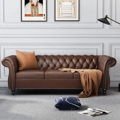 Miniatura 31 de AVZEAR Silla de Acento para Sala de Estar, Silla de Sofá Tapizada Silla de Sofá Individual con Respaldo Acolchado, Silla de Sofá Chesterfield