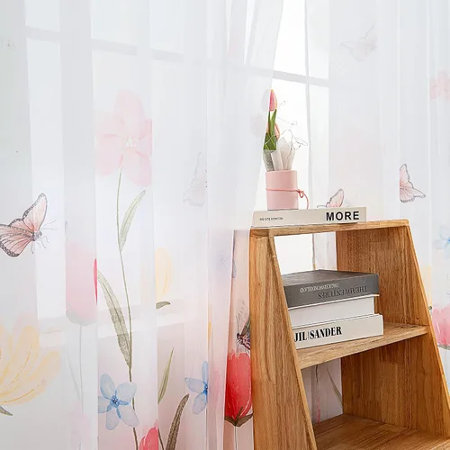Miniatura 8 de youleyar Cortinas traslúcidas florales para sala de estar, 2 paneles de 54 pulgadas de largo, cortinas semitransparentes blancas con estampado