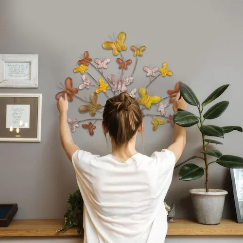 Miniatura 5 de dreamskip Arte de pared de árbol de la vida, decoración de pared grande para exteriores de 28 pulgadas con mariposa, arte de pared de metal hecho a