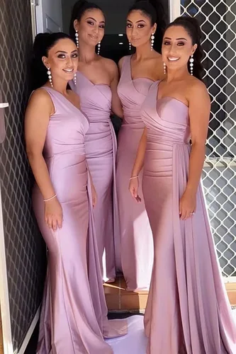 Miniatura 6 de One Shoulder Mermaid Prom Dresses for Women Long Satin with Train Formal Evening Party Gowns 2022
