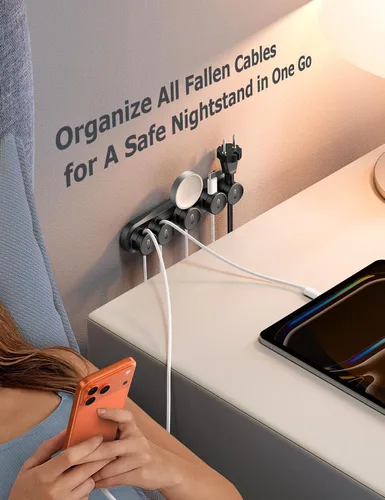 Miniatura 8 de Organizador magnético 5 en 1 para cables JOYROOM [pista deslizante ajustable] para debajo del escritorio, organizador de cables adhesivos