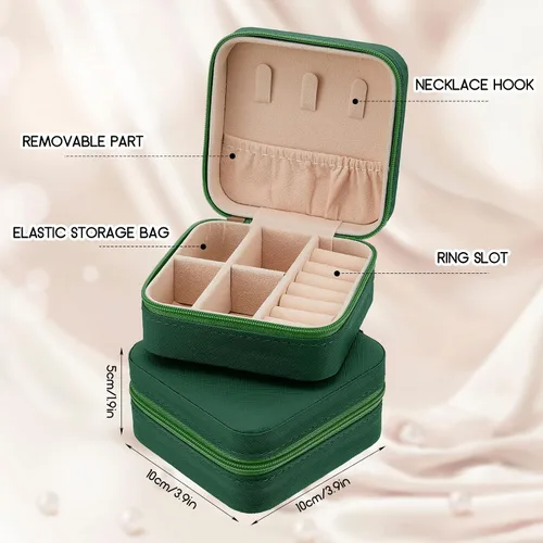 Miniatura 2 de Taiyin Caja de joyería de viaje Organizador de viaje Pequeño joyero Caja de regalo de dama de honor Mini caja organizadora de almacenamiento (verde)