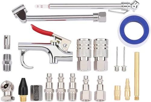 Miniatura 9 de Kit de accesorios para herramientas neumáticas de 18 piezas con manguera de PVC de 3/8 pulgadas x 25 pies, accesorios de conexión rápida NPT de 1/4