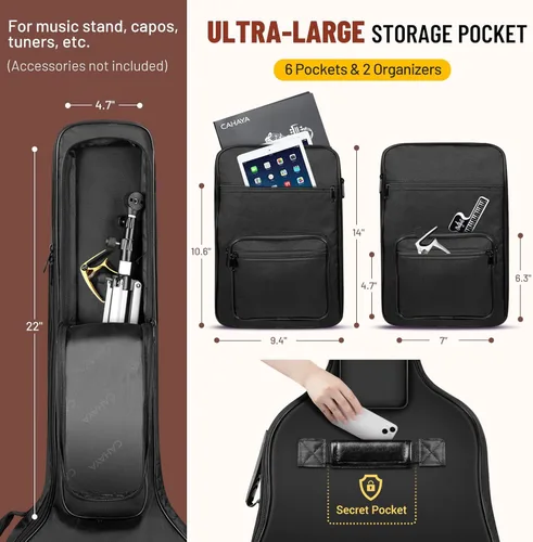 Miniatura 5 de CAHAYA Funda para Guitarra Acústica con Acolchado Grueso Impermeable Correa de Hombro Doble Ajustable Estuche de Guitarra Bolsa de Concierto 40 41
