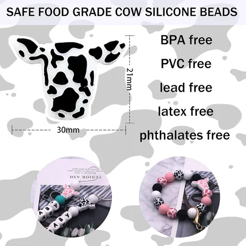 Miniatura 2 de KJMYYXGS Cuentas de silicona de vaca, 15 cuentas focales de silicona de vaca en forma de cuentas para hacer llaveros sueltos para bolígrafos