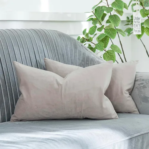Miniatura 24 de Juego de 2 fundas de almohada decorativas de terciopelo de 14 x 14 pulgadas con cremallera, fundas de cojín cuadradas suaves y lisas de lujo