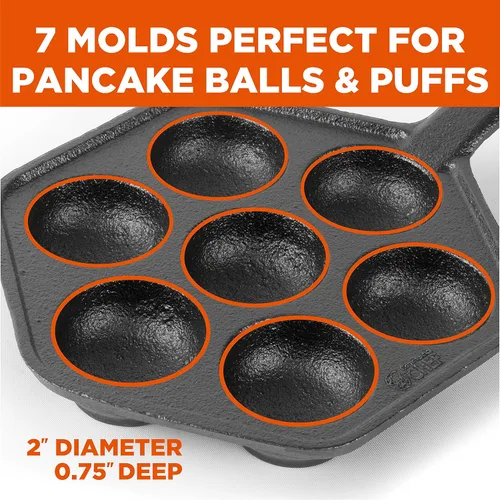 Miniatura 3 de Sartén de hierro fundido para panqueques daneses aebleskiver de Commercial CHEF, Utensilio de cocina de hierro fundido presazonado para bolitas