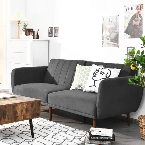 Miniatura 2 de KOMFOTT Sofá cama futón convertible, sofá biplaza de tela de lino moderno con respaldo dividido y ajustable, 6 patas de madera maciza, esponja
