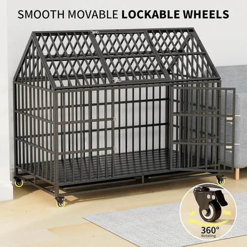 Miniatura 6 de Jaula para Perros de Servicio Pesado de 52 Pulgadas Extra Grande Jaula Perrera para Perros, Jaula para Perros XXL Indestructible con Techo Abierto