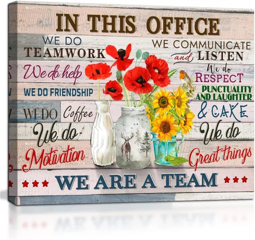 Miniatura 11 de SOOTHAN Arte de pared motivacional estético para oficina, mujeres, frases inspiradoras, lienzo, flores rústicas, libros, cuadro enmarcado