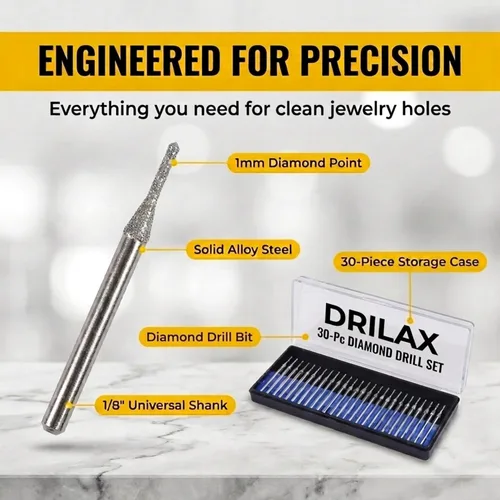 Miniatura 2 de Drilax Juego de 30 brocas de diamante de 0.039 pulgadas (0.039 in), vástago de 1/8 compatible con herramientas rotativas Dremel, brocas de diamante