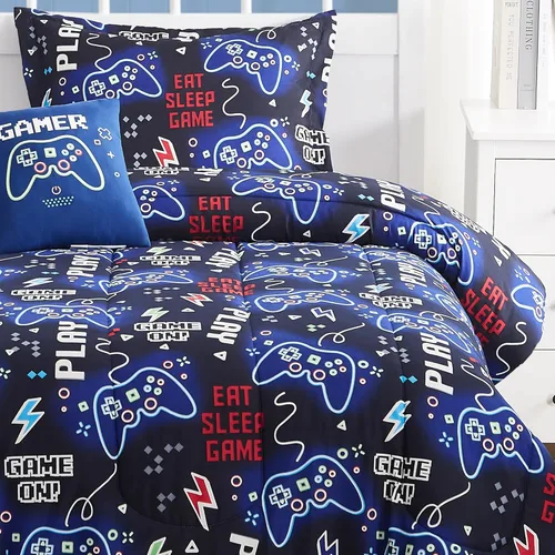 Miniatura 2 de Juego de edredón para niños Kaleido Space tamaño individual para niños, juego de ropa de cama para niños con luz en la oscuridad para jugadores, 1