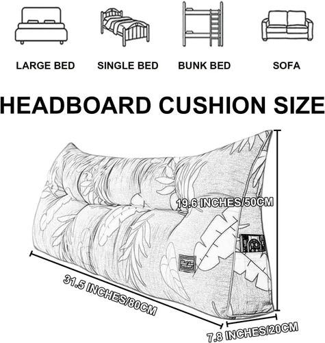 Miniatura 7 de Funda de almohada triangular grande para cabecero tamaño Queen, cojín para cabecero y respaldo, soporte de posicionamiento, almohada de descanso