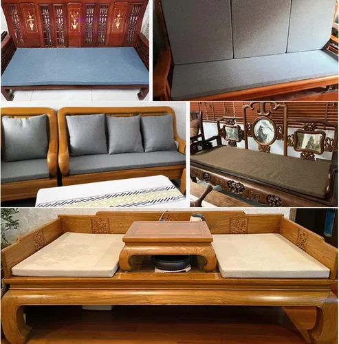 Miniatura 7 de Elegante cojín de banco de color sólido con lazos, cojín antideslizante para banco de interiores y exteriores, cojín de muebles de patio, cojín